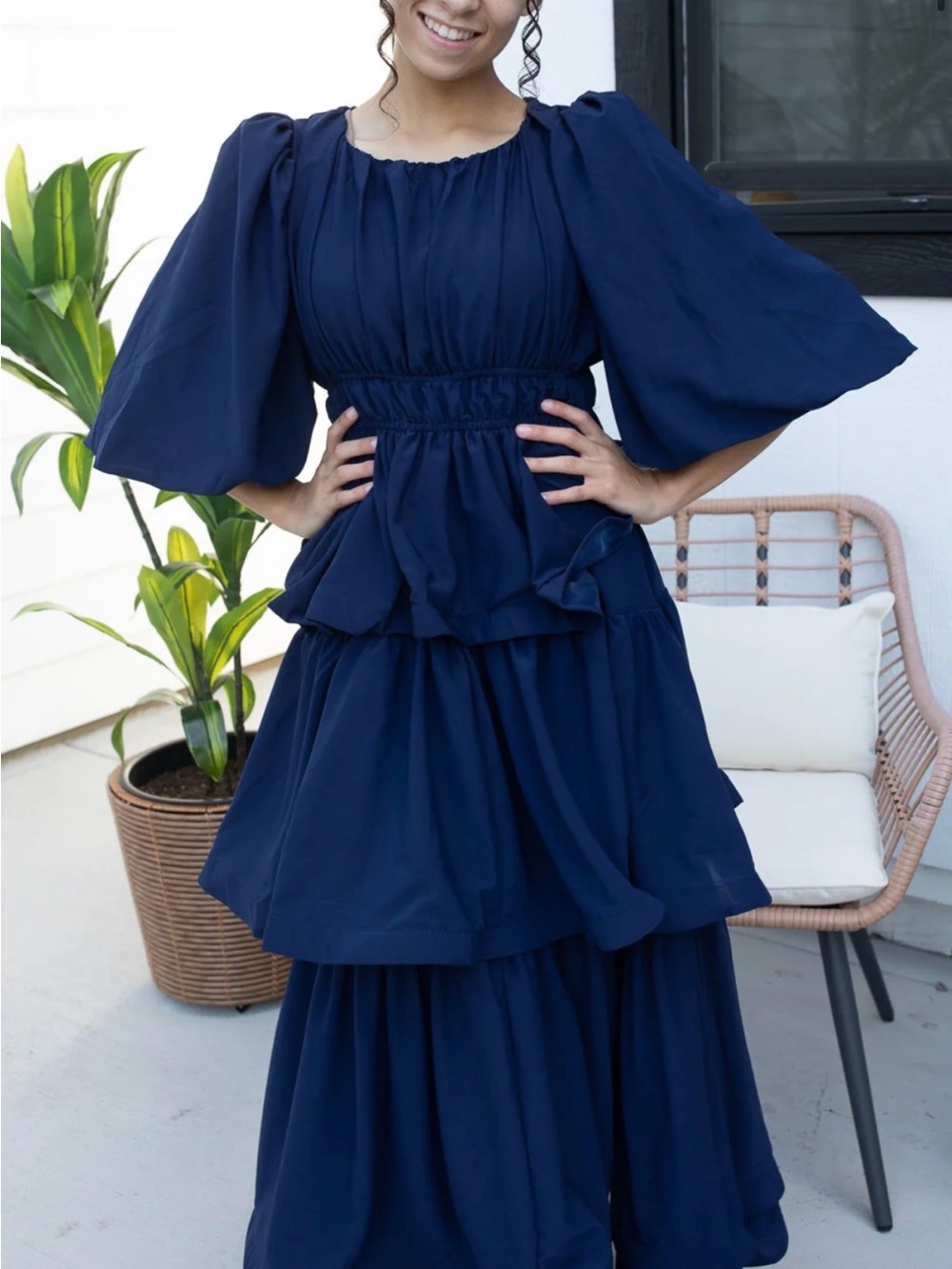 Navy Tiered Ruffle Maxi Dress - Picture 5 of 6